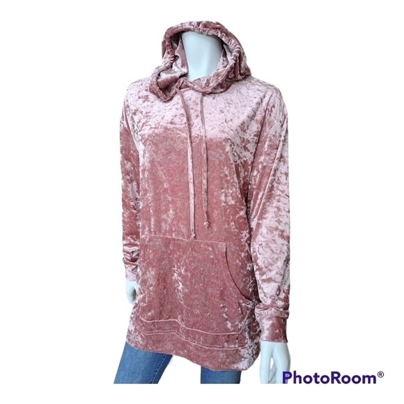 Cabin Fever comfort pink velvet hoodie pullover velvet top sweater dusty pink - Picture 2 of 16